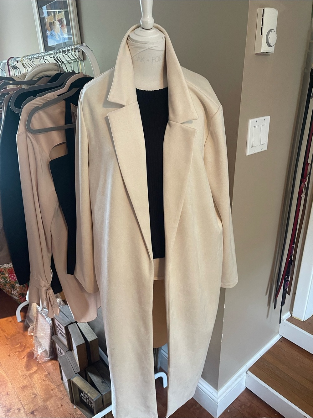 ZARA Elegant Cream Long Open-Front Coat